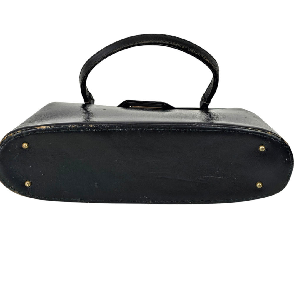 VNT 1970s black leather handbag purse snap lock frame fair condition - Picture 11 of 14